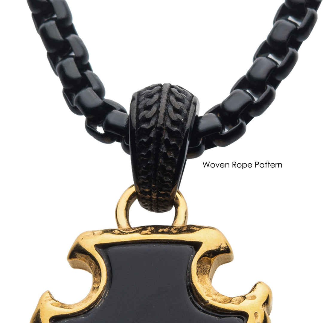 Men's Black Agate Stone with Polished Gold Plated Frame Arrowhead Pendant