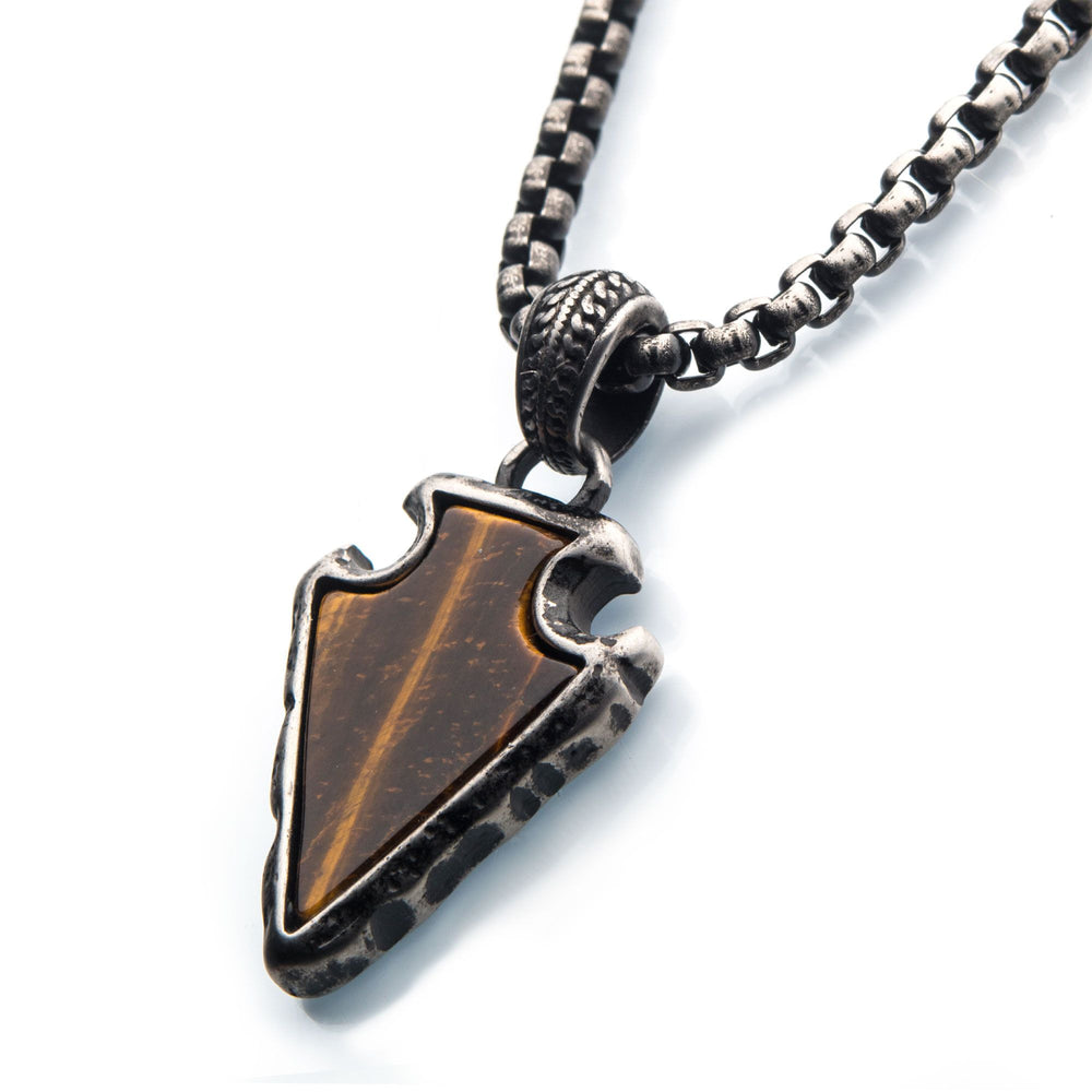 Men's Tiger Eye Stone with Gunmetal Arrowhead Pendant