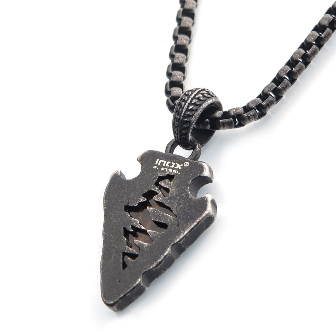 Men's Tiger Eye Stone with Gunmetal Arrowhead Pendant