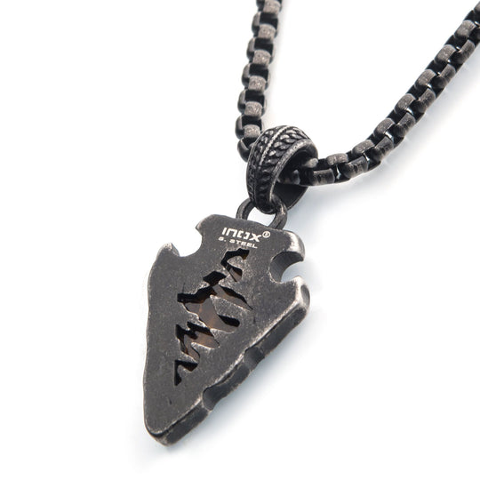 Men's Tiger Eye Stone with Gunmetal Arrowhead Pendant